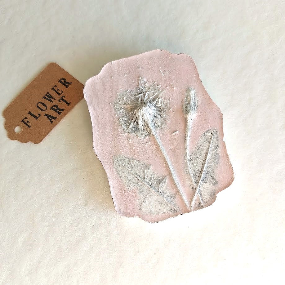 Hand-pressed Dandelion Wall Art | Floral Bas-Relief Plaster Plaque