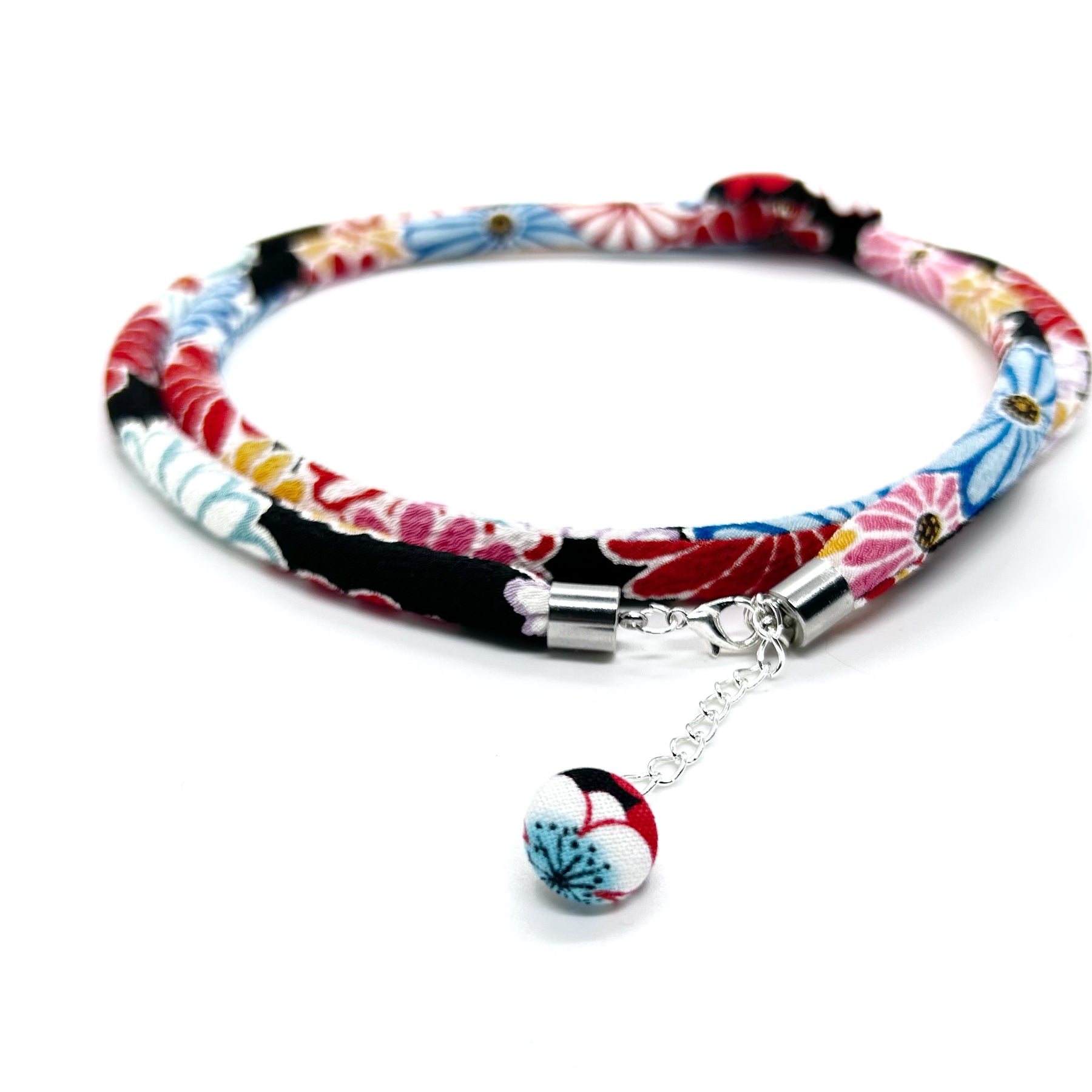 Kimono Cord Necklace - Aqua and Red