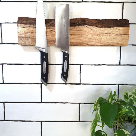 Marri Timber Wall mounted Magnetic Knife Holder, 40cm, Holds 7 knives,Made locally in Western Australia, Knife Storage, Lovely Wedding Present or Anniversary Gift, Feature Edge