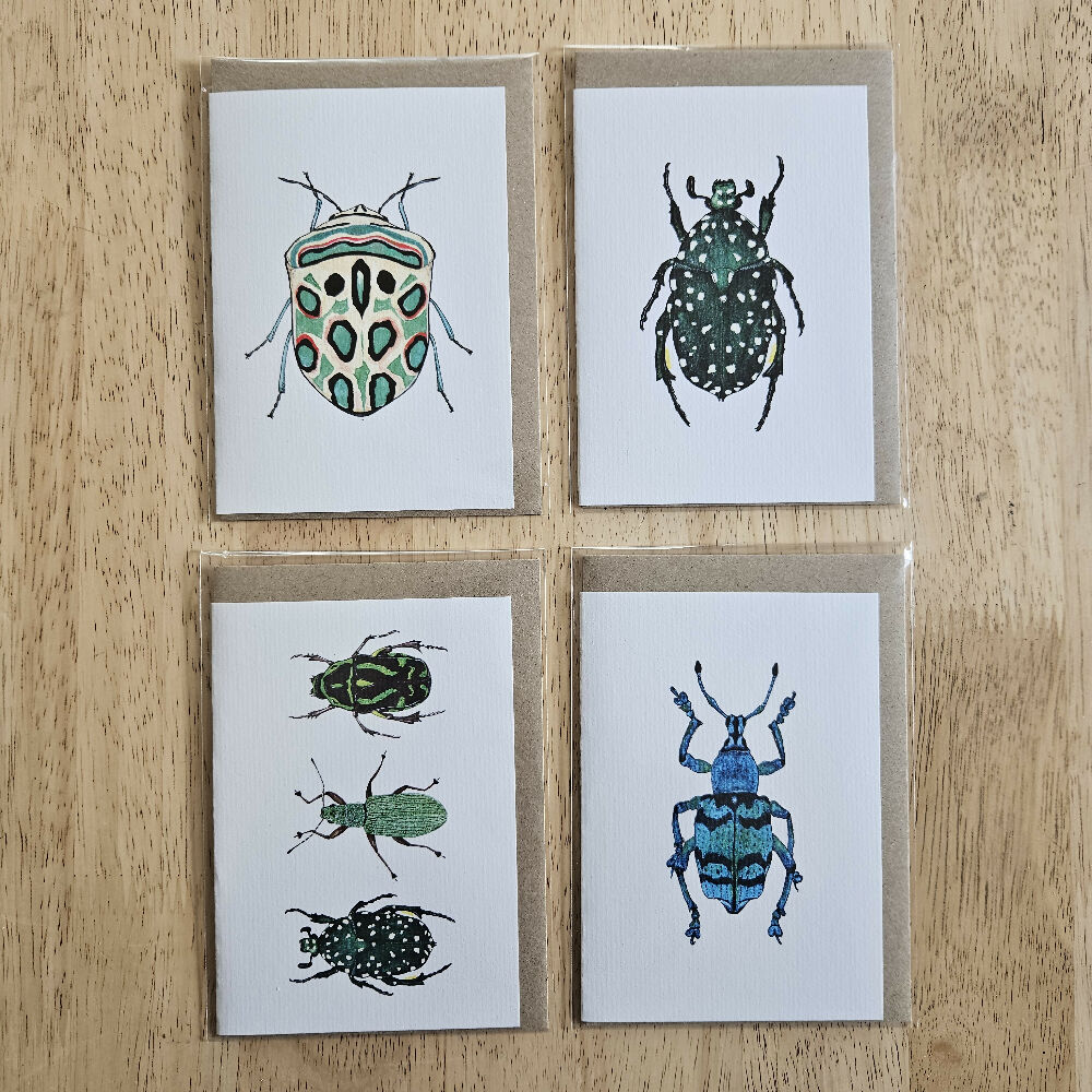 Watercolour Greeting Cards - Beetles - Set of 4