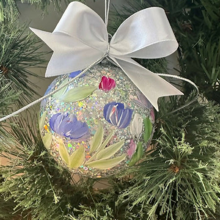 Glass Christmas Bauble Ornament, Hand Painted