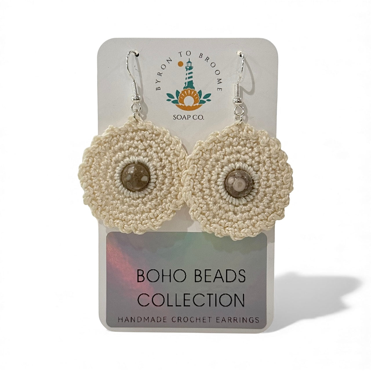 Crochet Earrings - Neutral with Natural Stone Maifan Jasper Beads