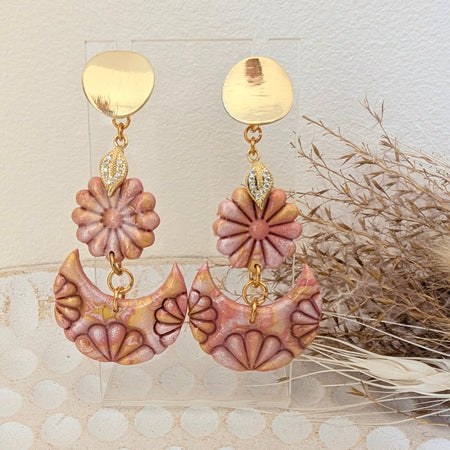 Pretty Pink Flower Earrings. Free Shipping.