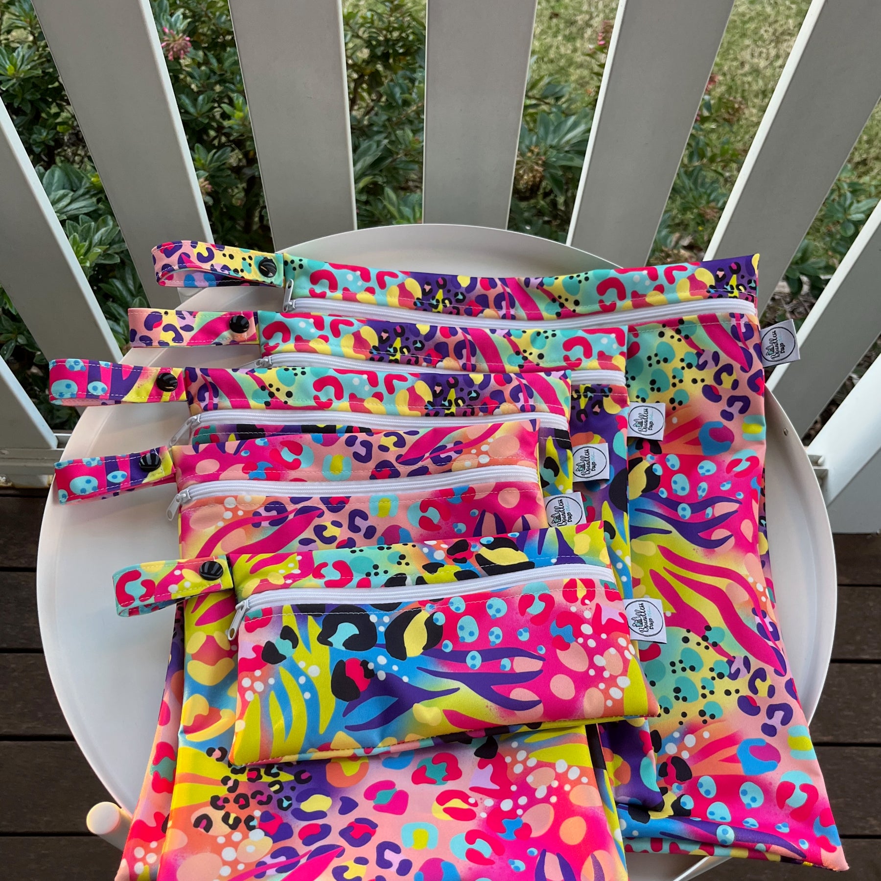READY MADE Water-resistant wet bags - Elin’s Rainbow Big Cat Print (Ladybird and Roar)
