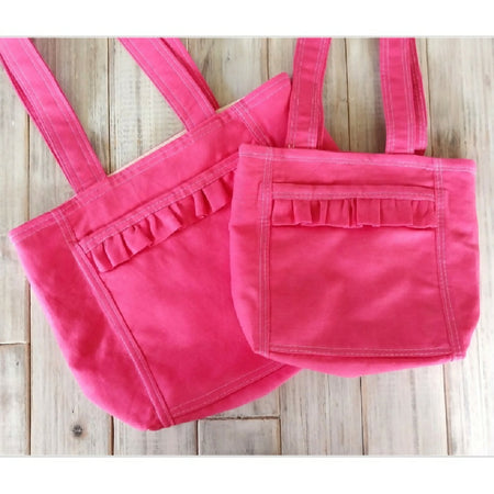 Fuchsia Pink Linen kids ruffle pocket bag - Cute handmade gift
