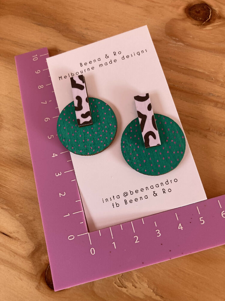 Green & animal print statement studs