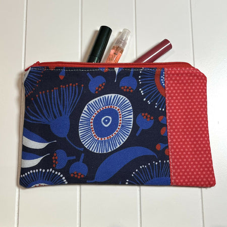 Red and blue gum blossom purse
