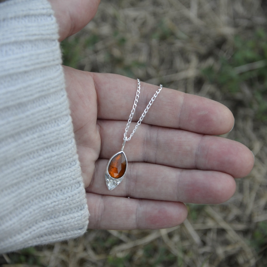 Orange Kyanite Silver Leaf Pendant