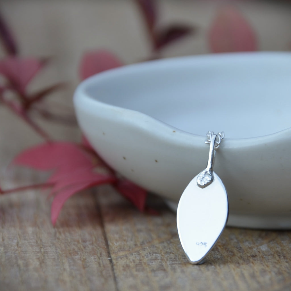 Orange Kyanite Silver Leaf Pendant
