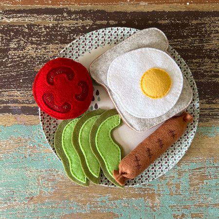 Breakfast set, avocado, egg and sausage felt play food