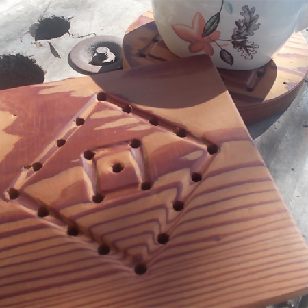 hand tooled square timber trivet