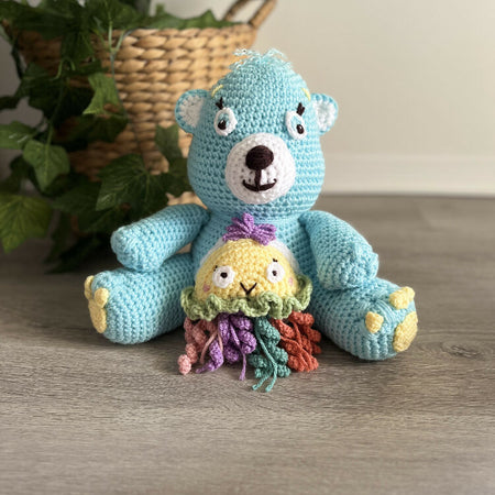 Crochet Blue Teddy Bear, Handmade Crochet Blue Teddy Bear