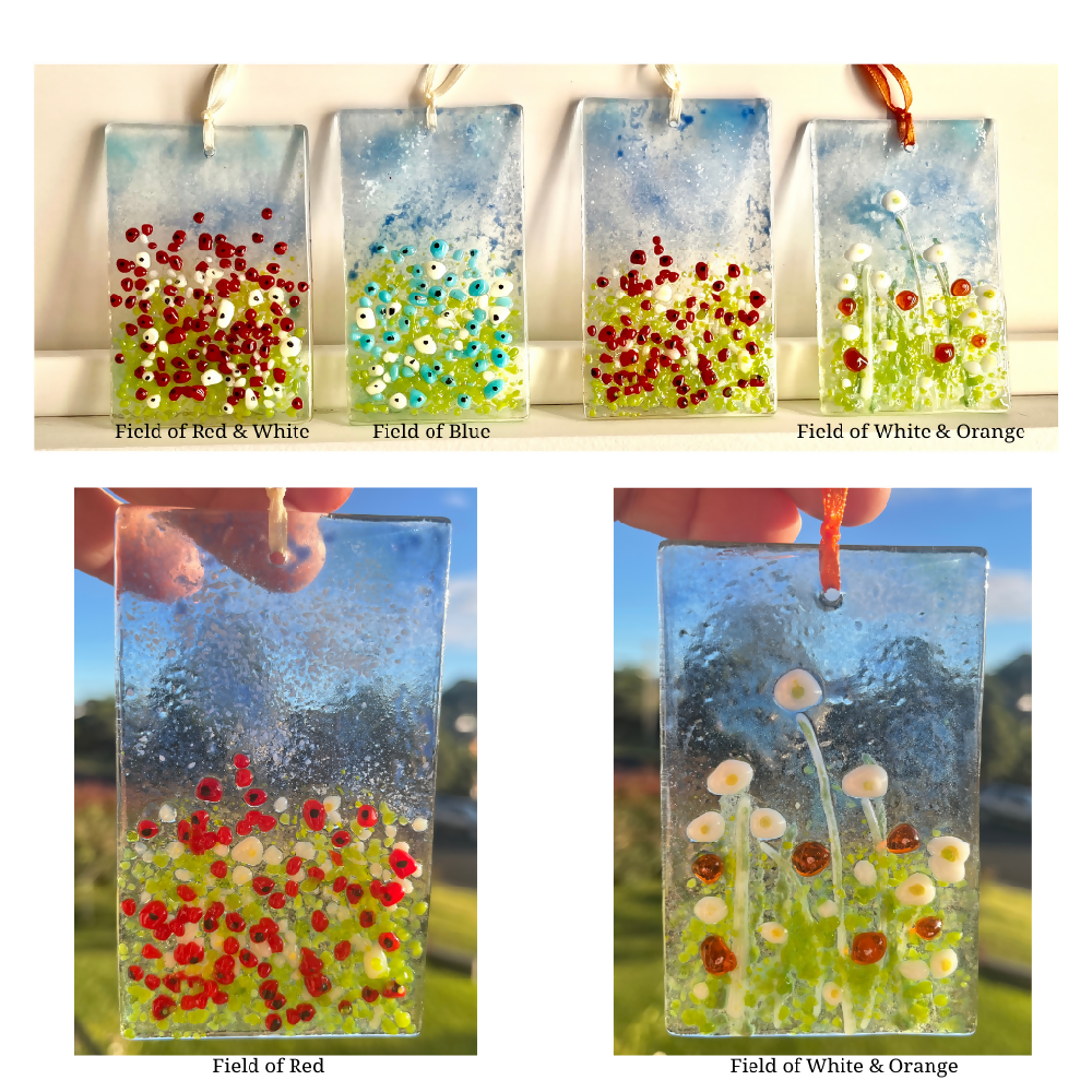 Unique Fused Glass Sun Catchers with Garden Flowers