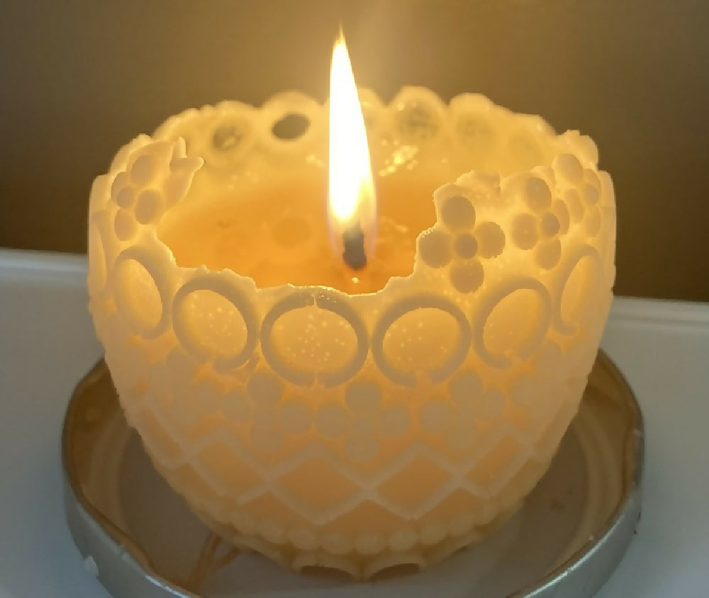 Beeswax Candle Geometric Pattern Egg Large Narrow Road Living Burning