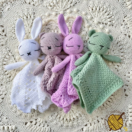 Handmade crochet bunny or bear comforter snuggly lovey security blanket