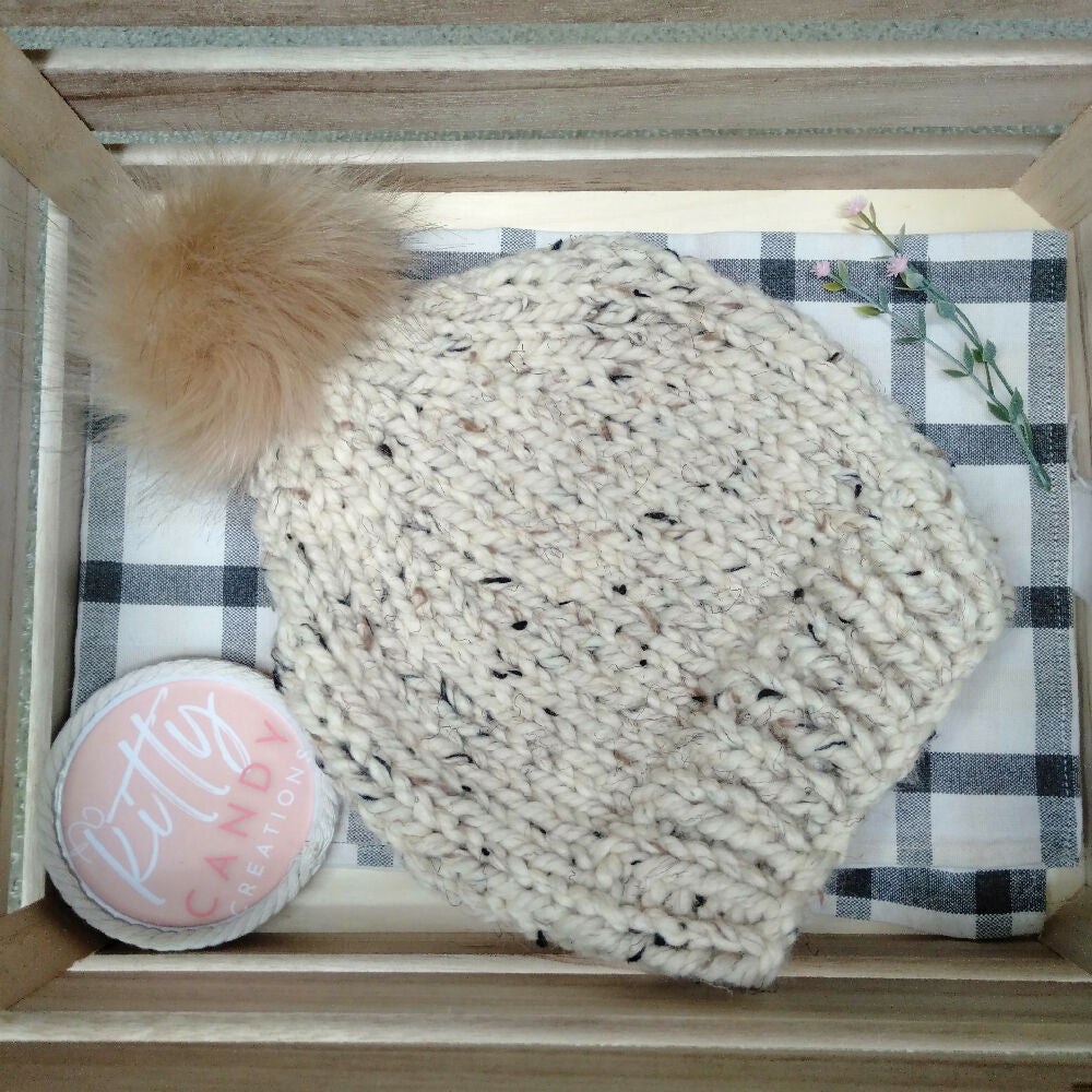 Knitted Super Bulky Beanie Oatmeal 1
