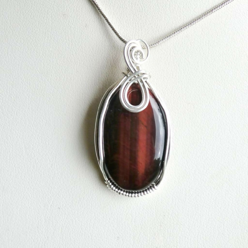 Red Tiger Eye pendant Sterling silver filled wire wrapped