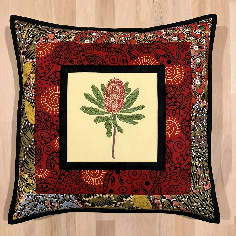 handmade Australian native quilted - banksia (red)