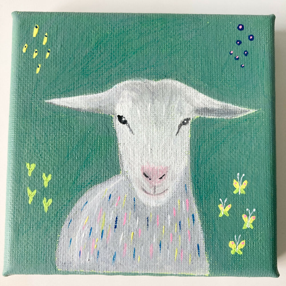 Original Mini Art Canvas featuring cute Goat