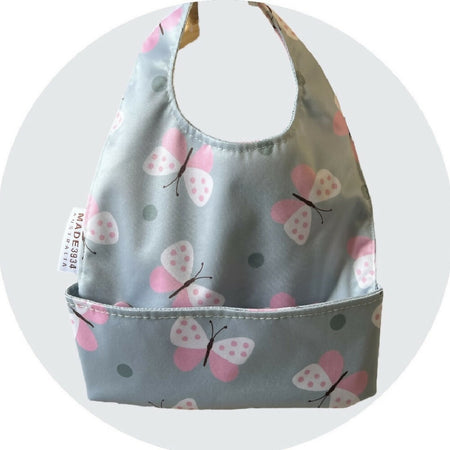 Catch all Baby Bib - Grey Pink Butterfly