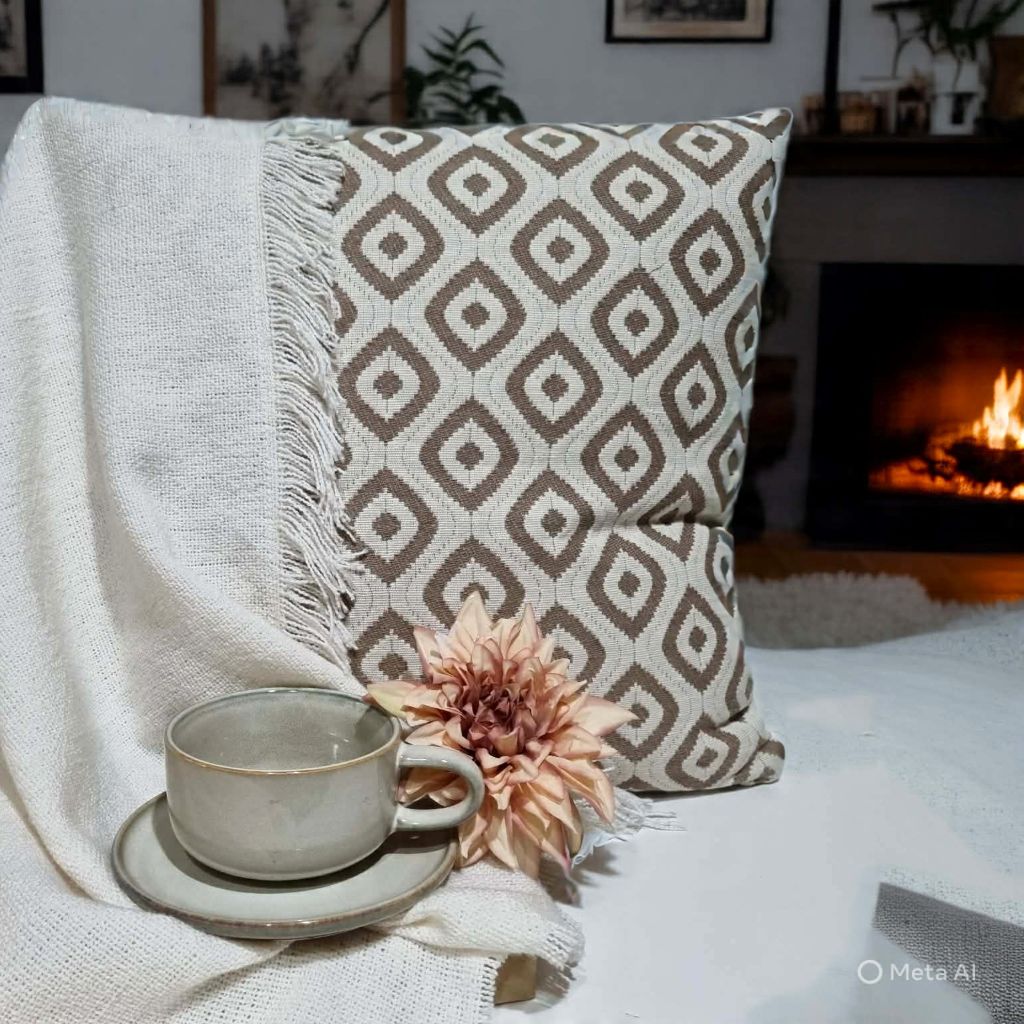 Elegant soft brown and beige jacquard Cushion Cover – Contemporary Luxe 45x45cm