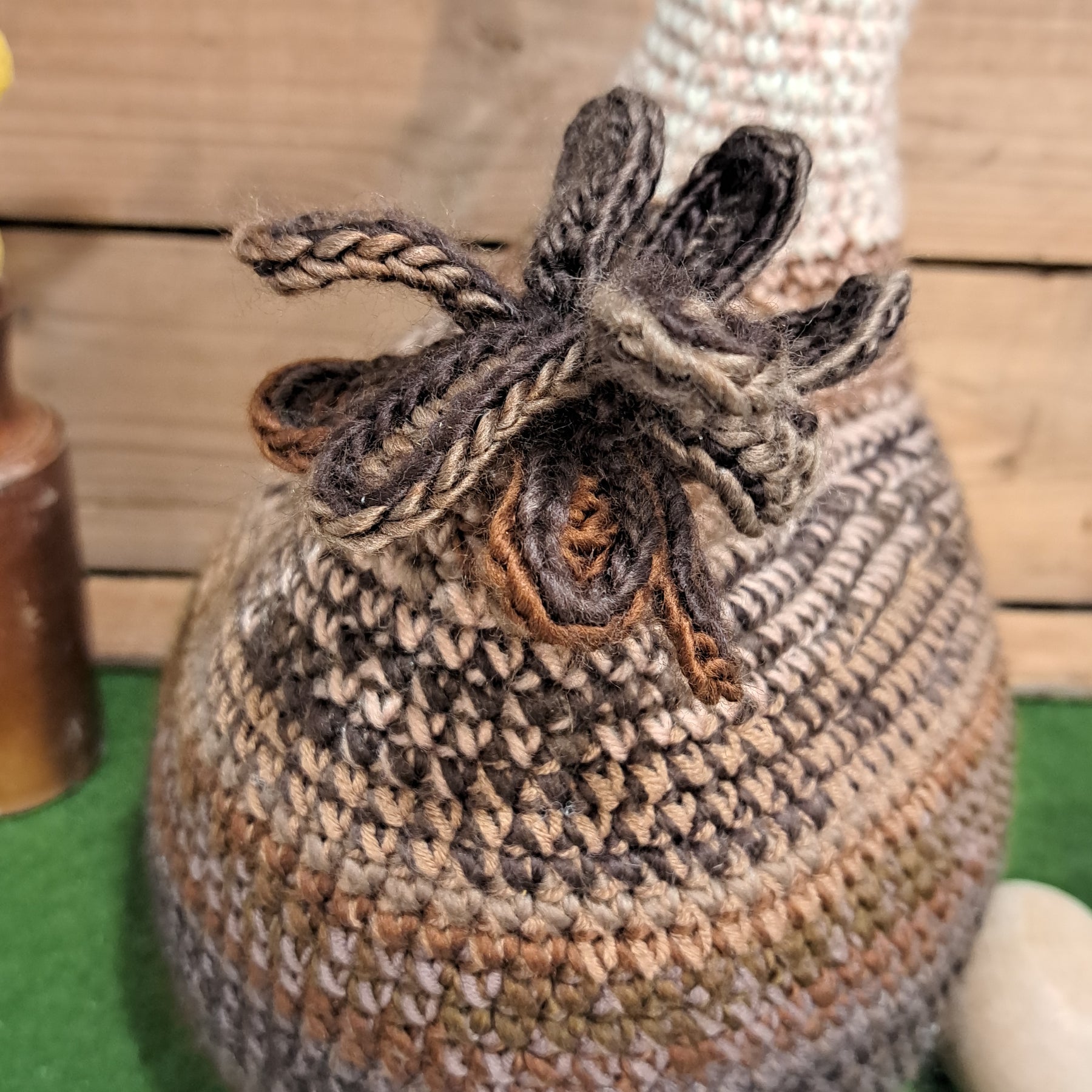 Handmade Crochet chicken cushion brown white