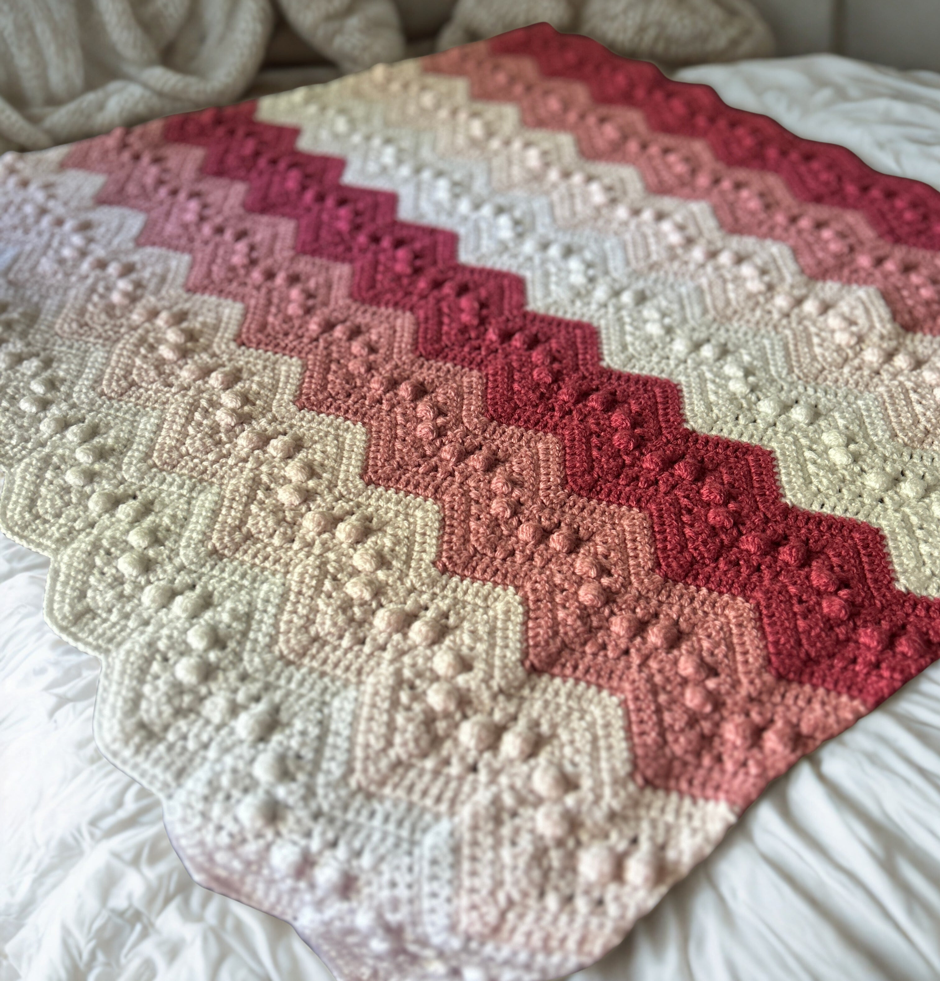Pink Baby Girl Ripple Blanket Crochet