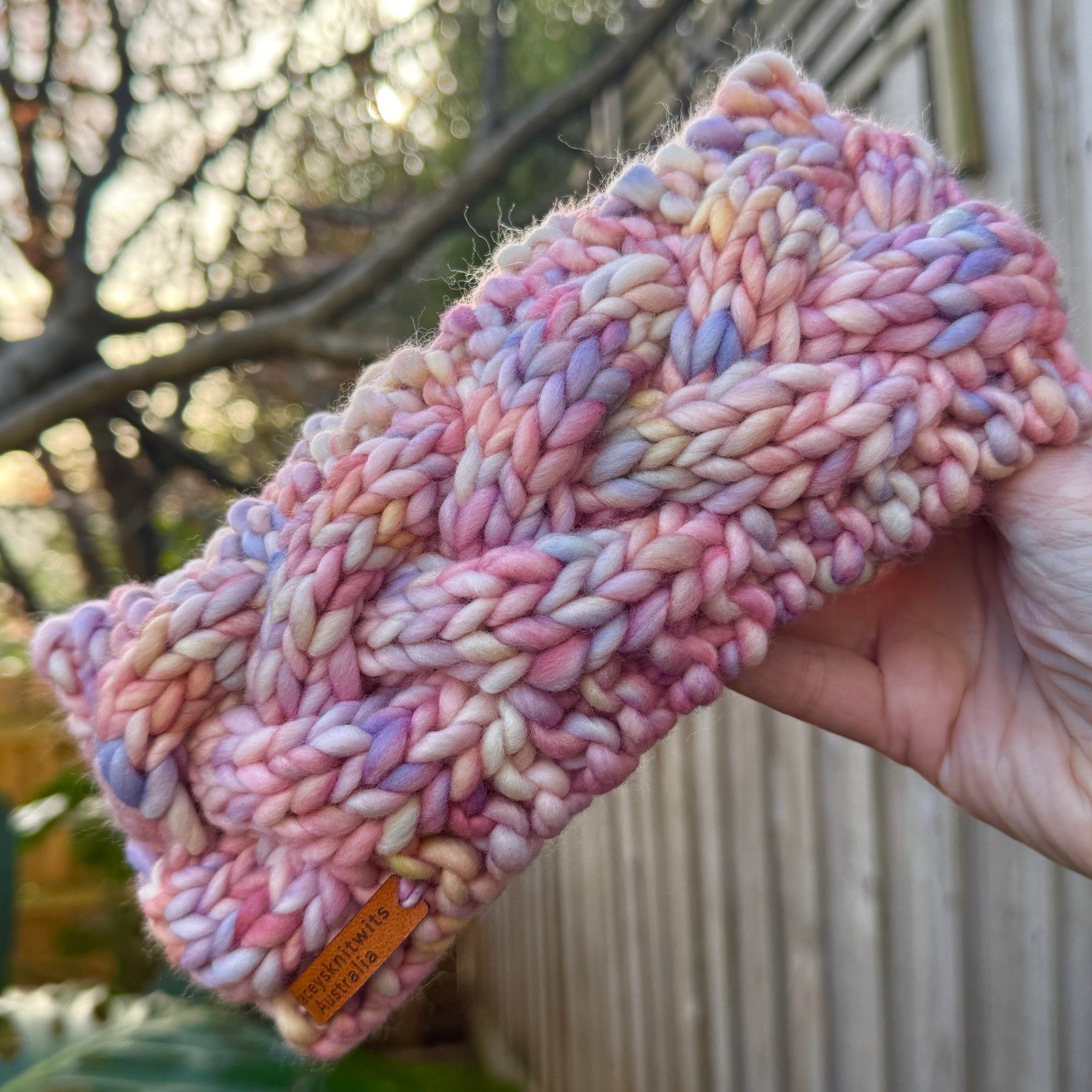 Hand Knitted Headband, Stretchy Rainbow Merino Earwarmers
