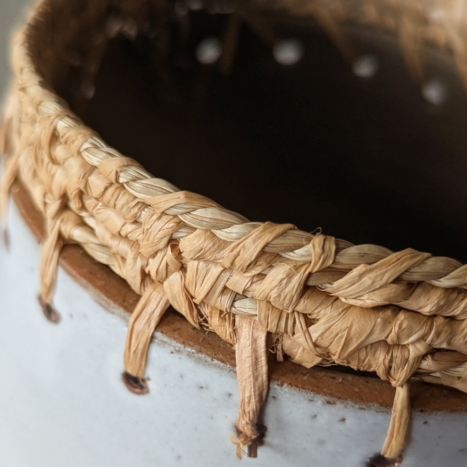 Clay Planter Pots with Woven Edge |  Basketry Detail |Recycled Circular Clay Seagrass Raffia|