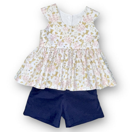 SIZE 3 White Flowers Peplum and Shorts SET