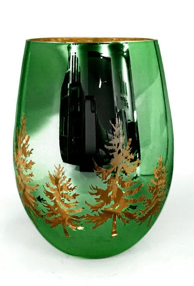 Green Gold Christmas Tree Glass with Fragrance