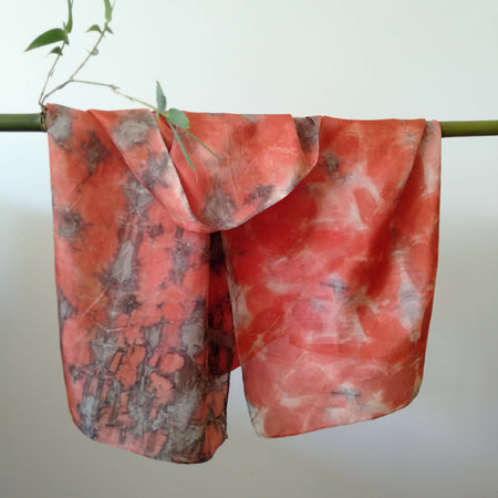 Silk scarf ecoprinted eucalyptus leaves vibrant