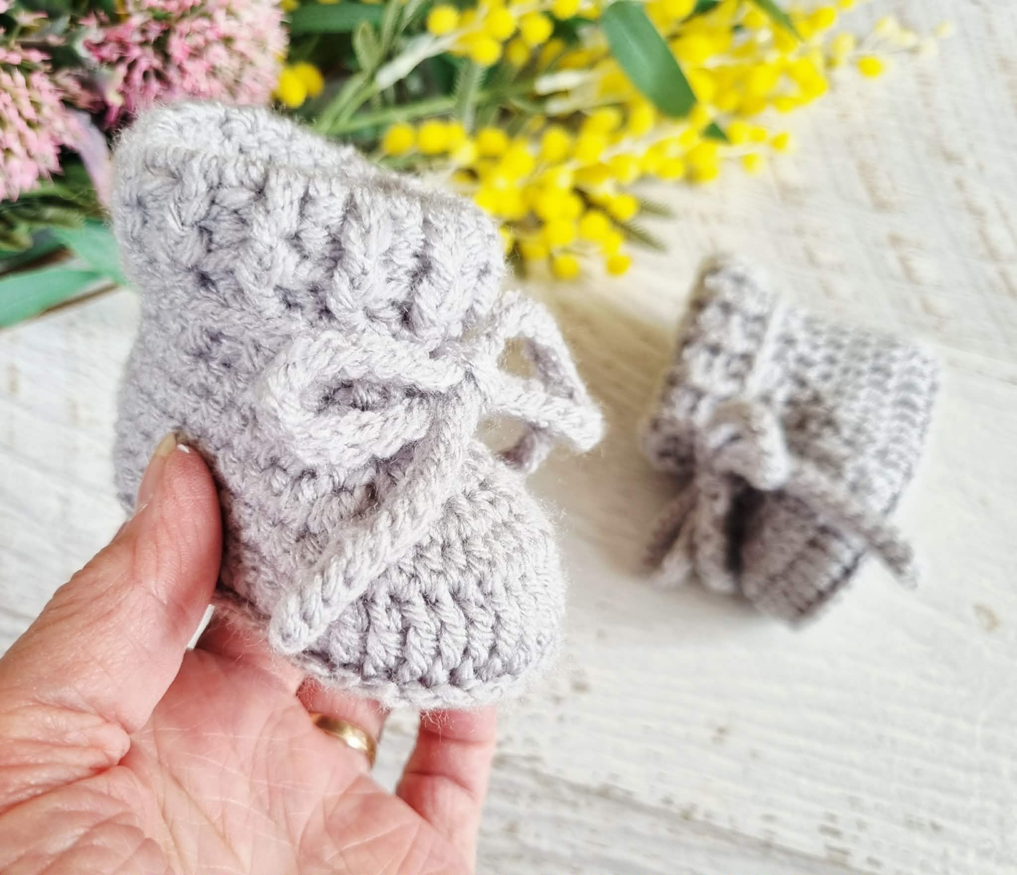 Baby Booties | Pale Grey | Newborn | Crochet | Knit | Shoes | Socks