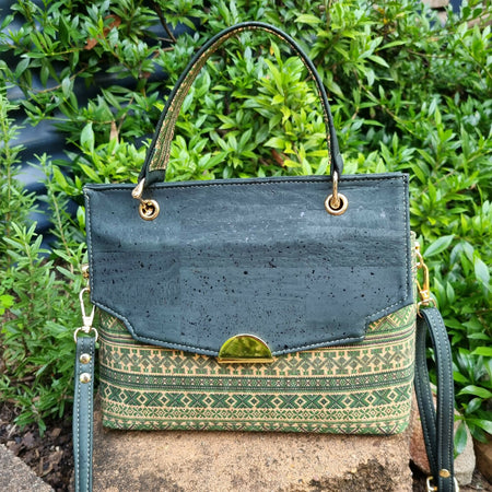 Eco-friendly Cork Handbag with Decorative Flap in Green | Nature's Leather