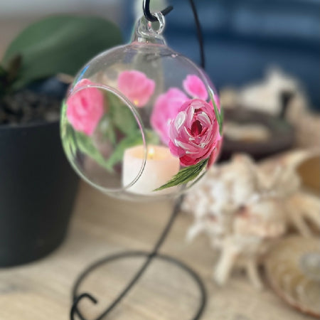 Glass Candle Holder Hand Painted With Roses