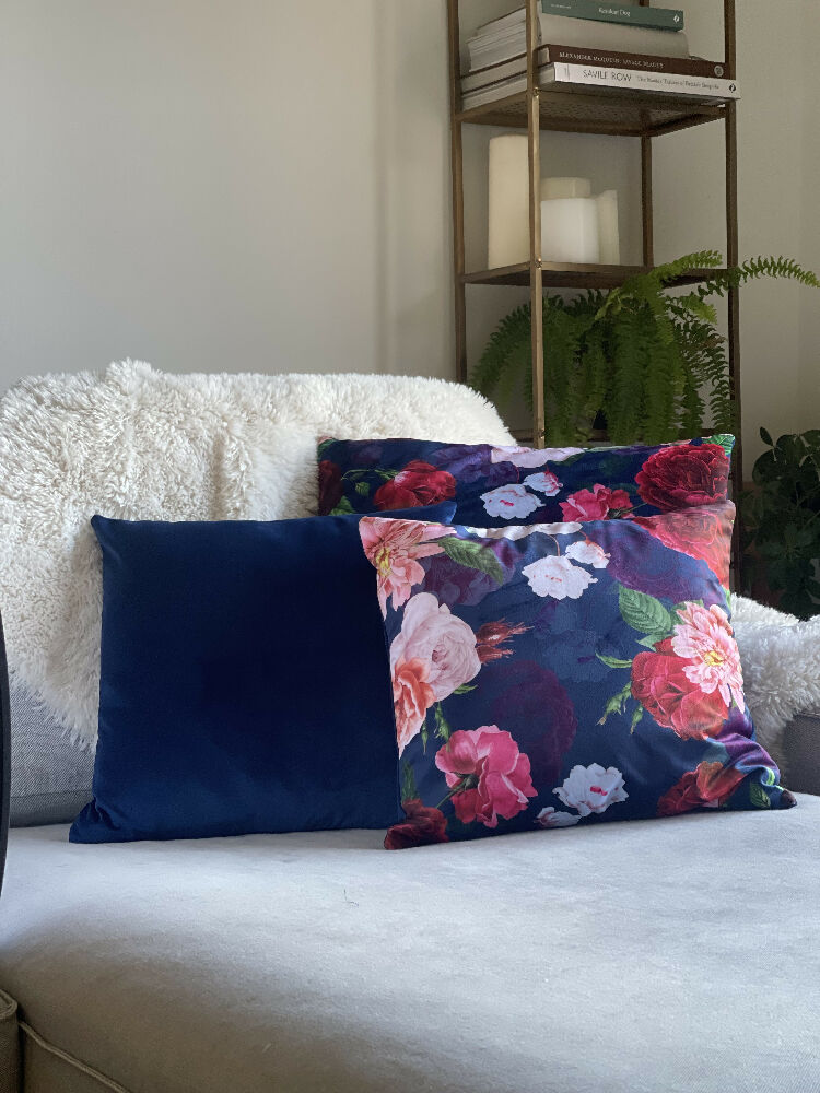 Botanical Blue Velvet Cushion Cover