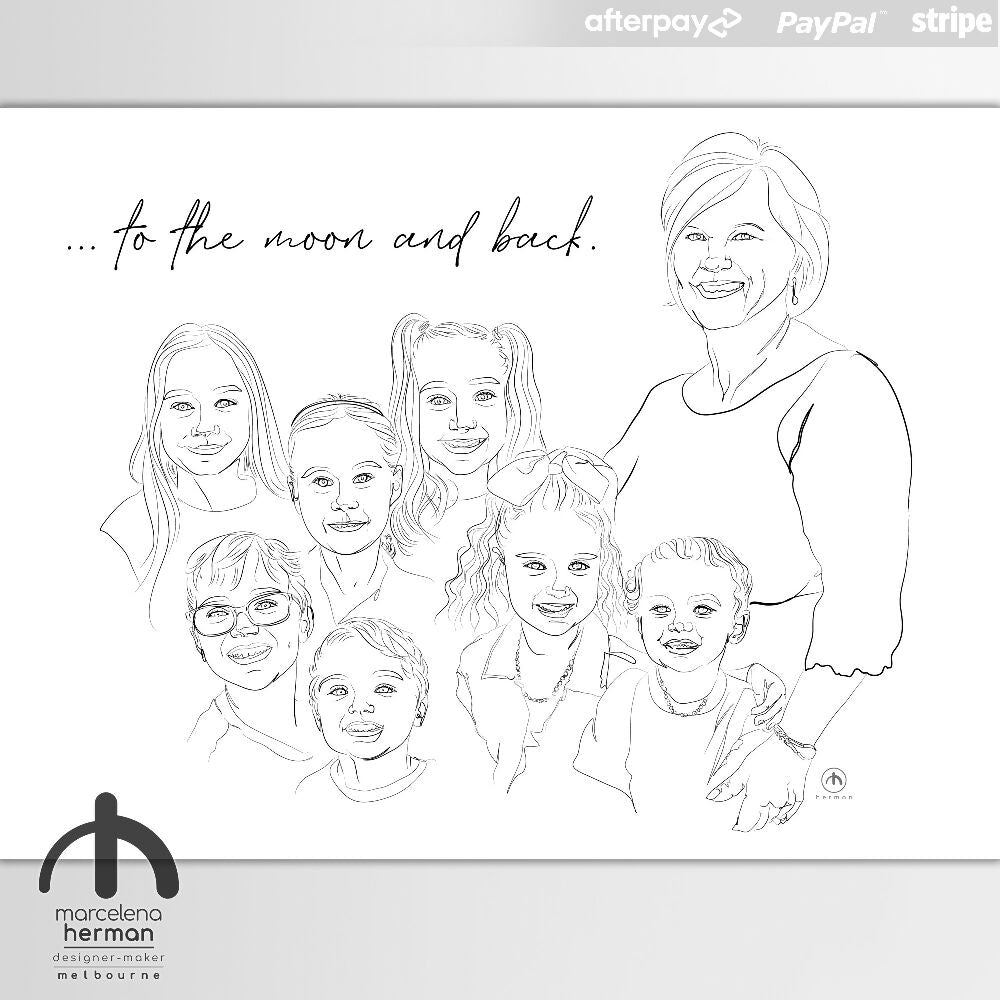 LINE DRAWING | Vector | Portrait | People | Family | Kids | Babies