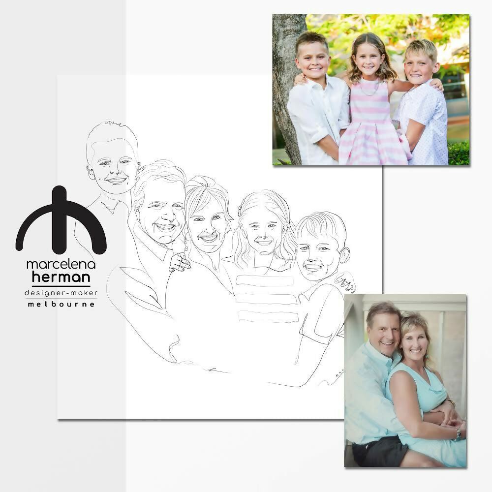 LINE DRAWING | Vector | Portrait | People | Family | Kids | Babies