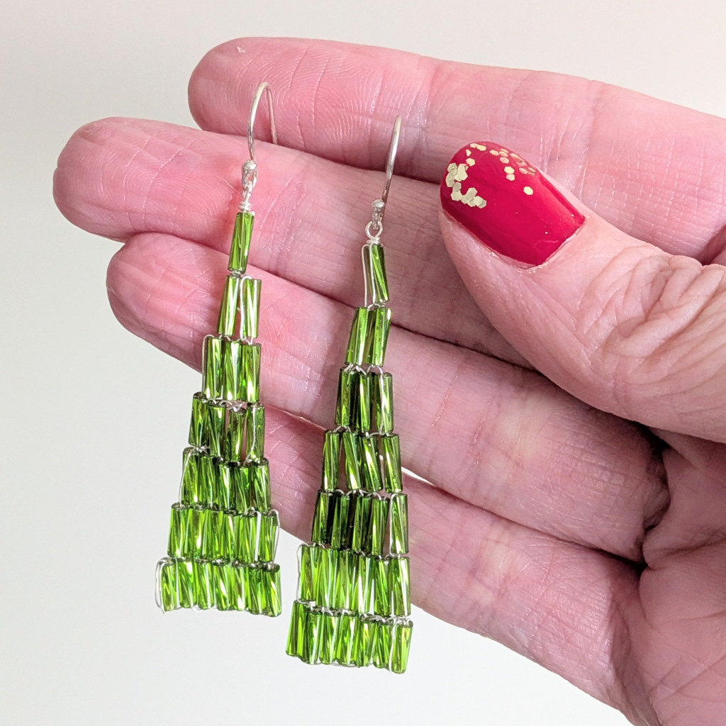 Christams Earrings Bugle Bead Chrsitmas Tree Earrings