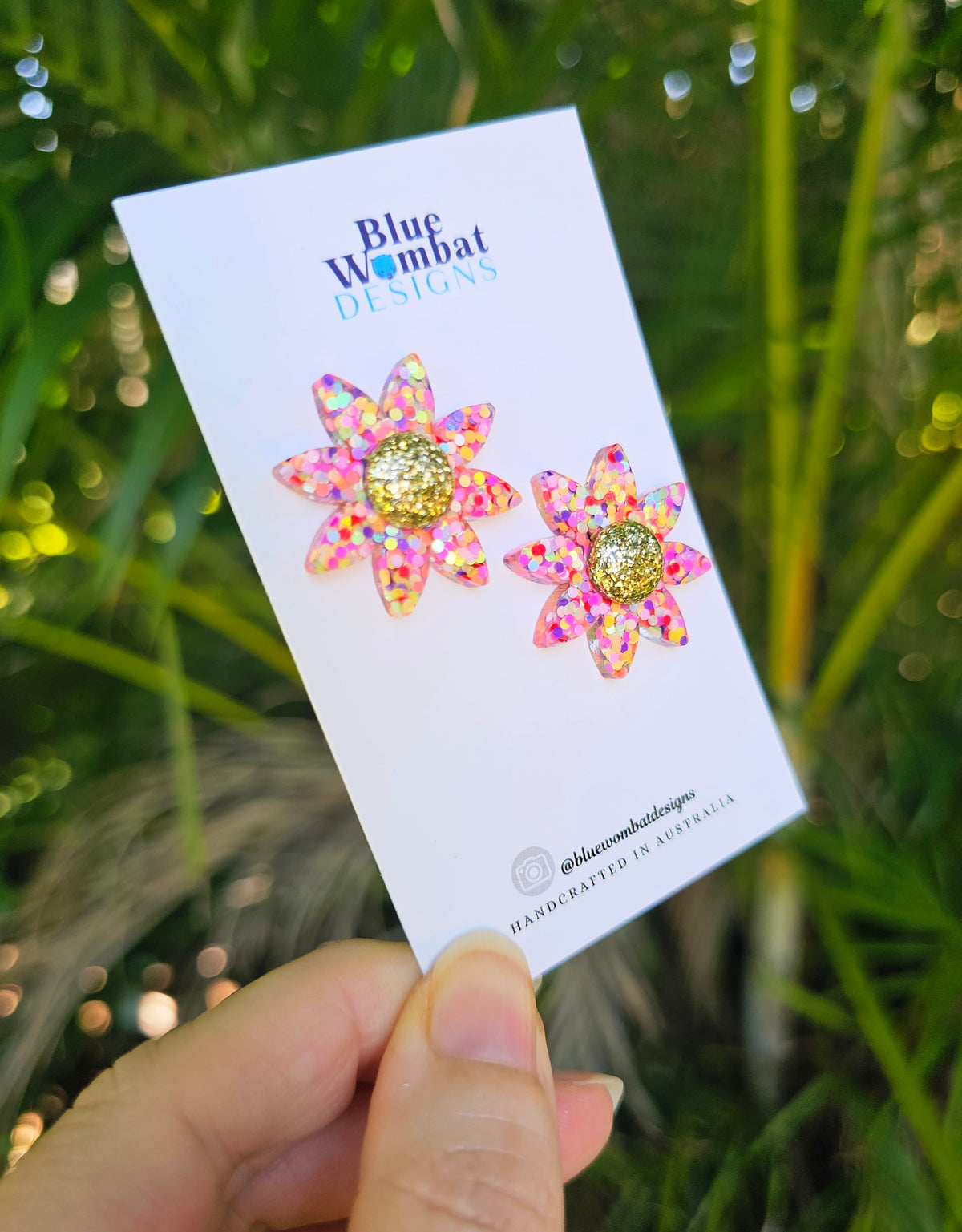 Resin Flower Colourful Glitter Stud Earrings 28mm