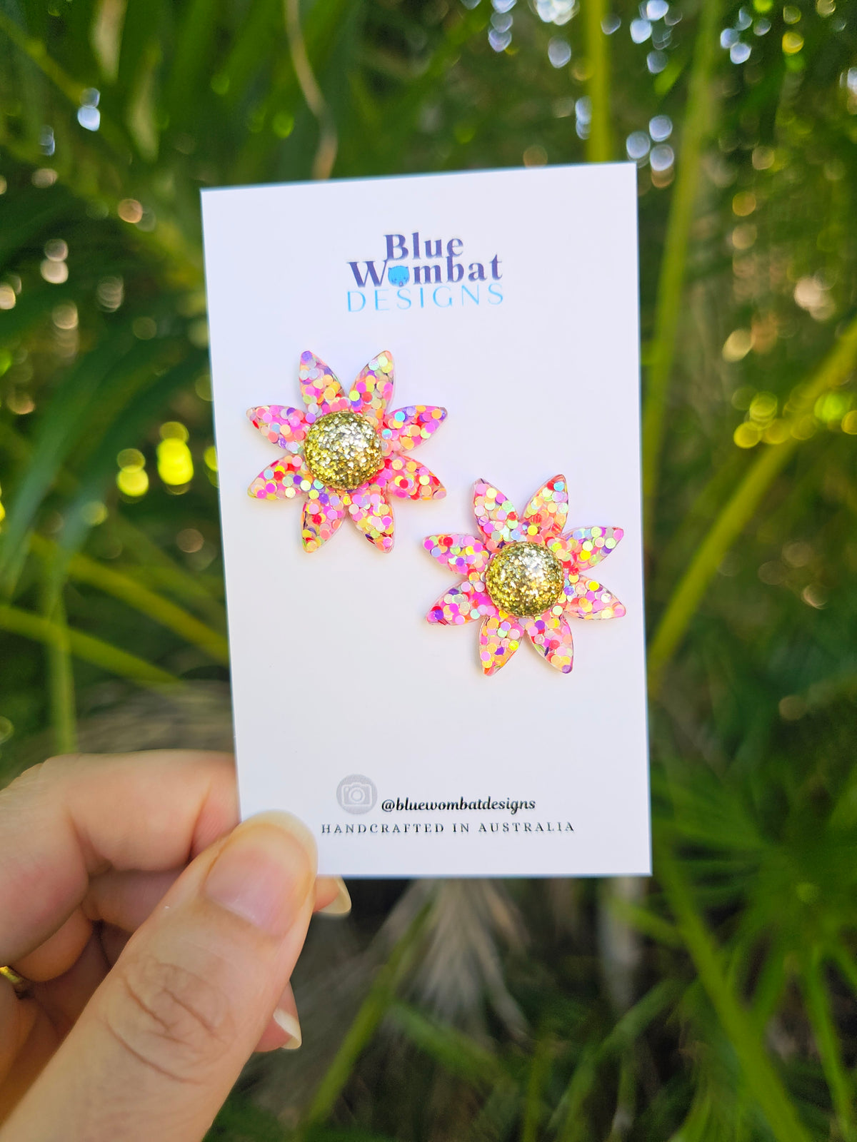 Resin Flower Colourful Glitter Stud Earrings 28mm