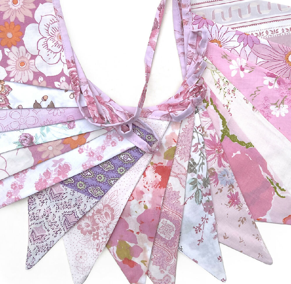 Bunting , Retro PINK Multi Vintage Floral Flags - One of a Kind