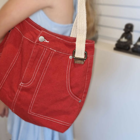 Denim Tote Bag Upcycled From Ghanda Skirt, Lined ,FREE Keyring - FREE SHIPPING!