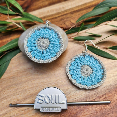 Crochet Earring - Mandala - Soft Blue