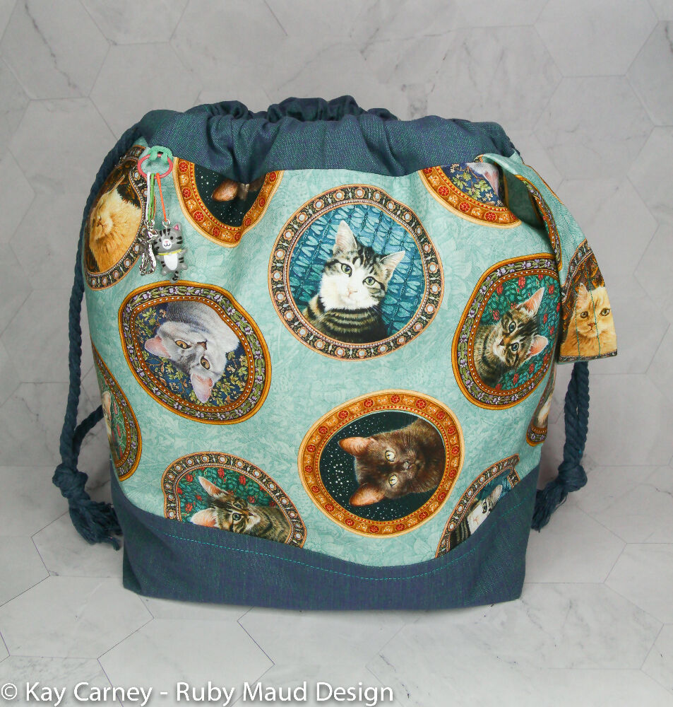 Large Knitting Project Bag - Cat Portraits