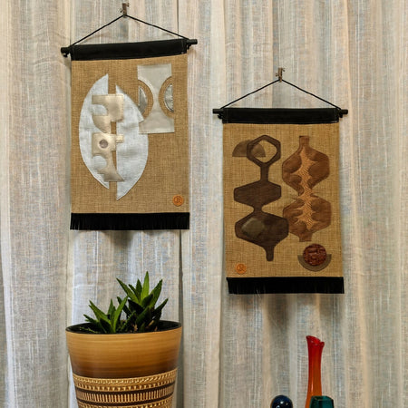 A Pair of Metallic Fabric Wall Hanging Banners