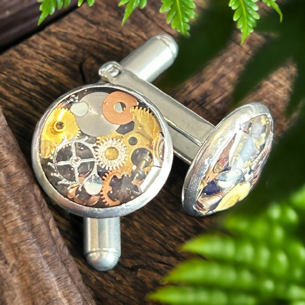 Steampunk cufflinks made from vintage European watch parts  | Wedding Cufflinks