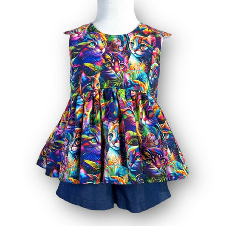 SIZE 4 Bright Cats Peplum and Shorts SET