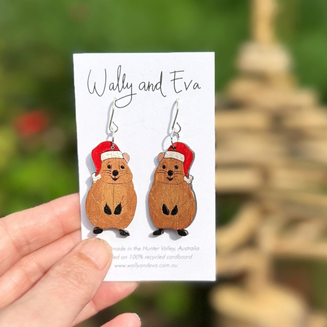 Australian Christmas Quokka Hand Painted Earrings