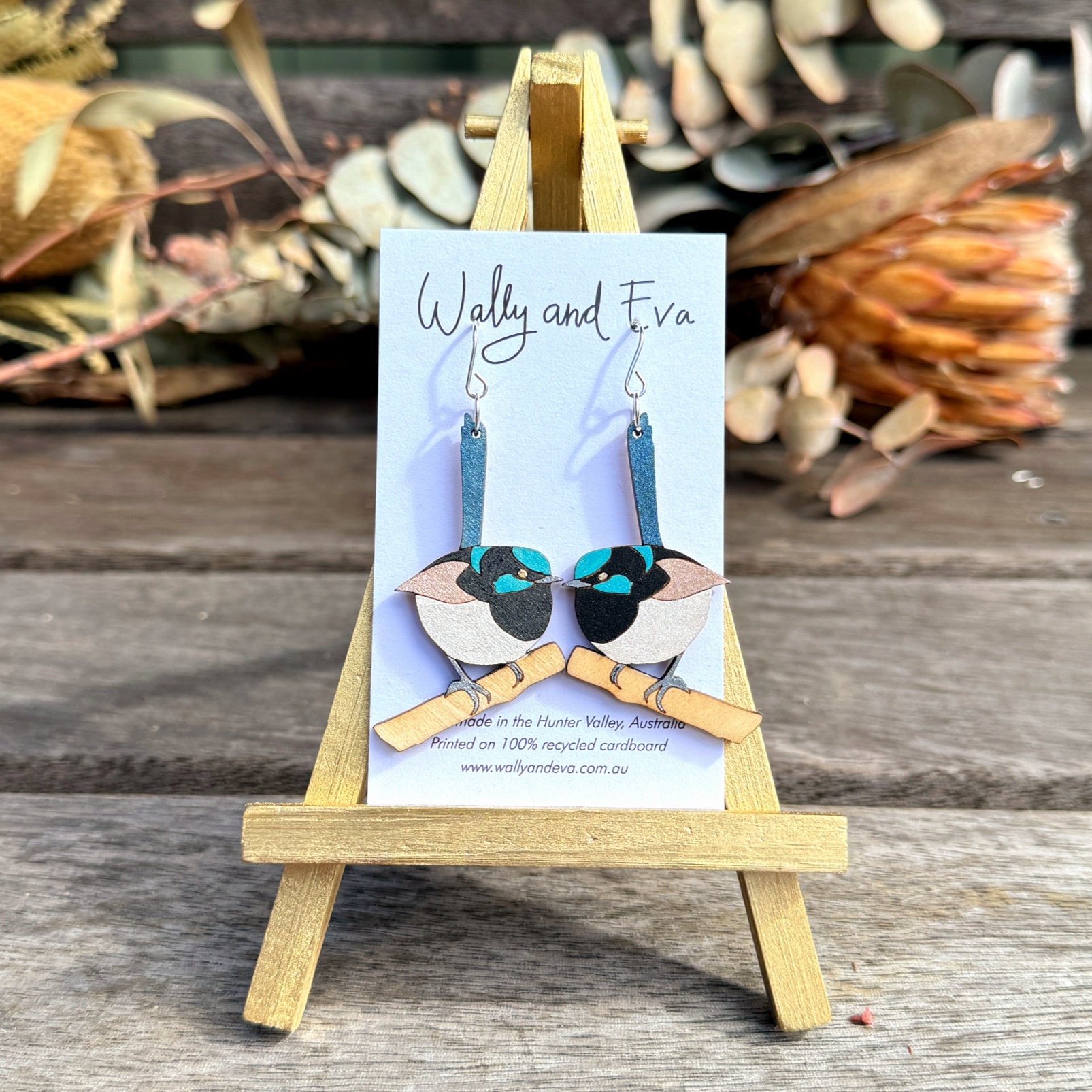 Superb Fairy Wren Hand Painted Wood Earrings